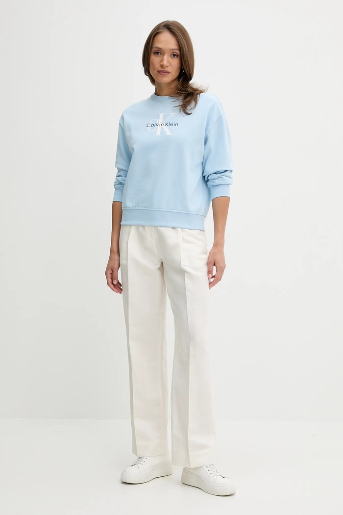 Ленен панталон Calvin Klein LV044B623G бежов SS25