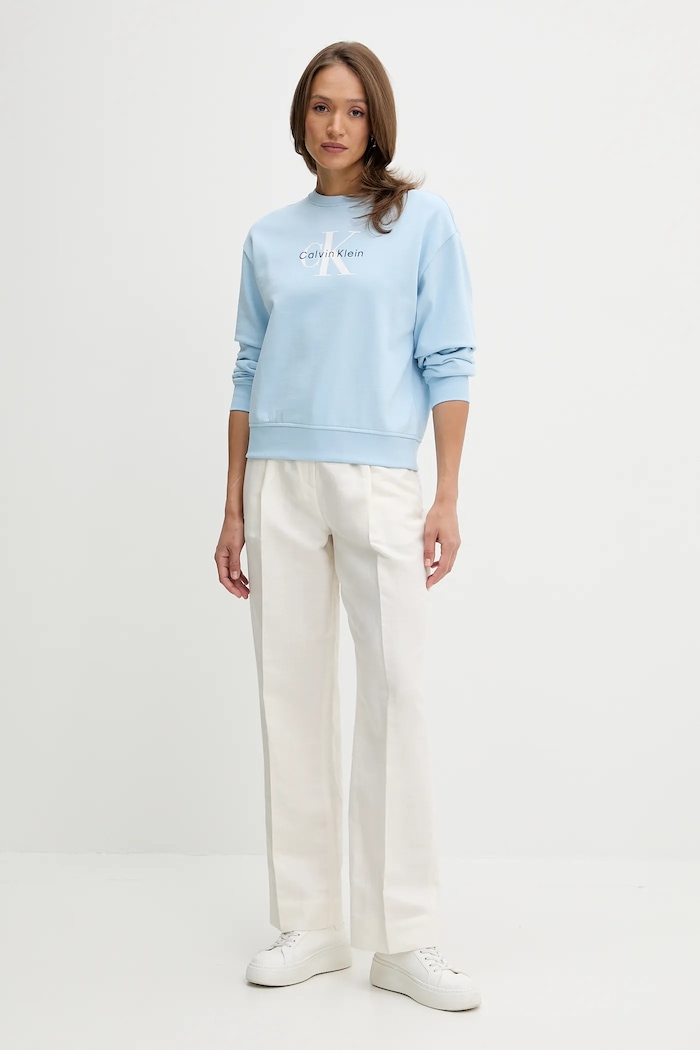 Ленен панталон Calvin Klein LV044B623G бежов SS25