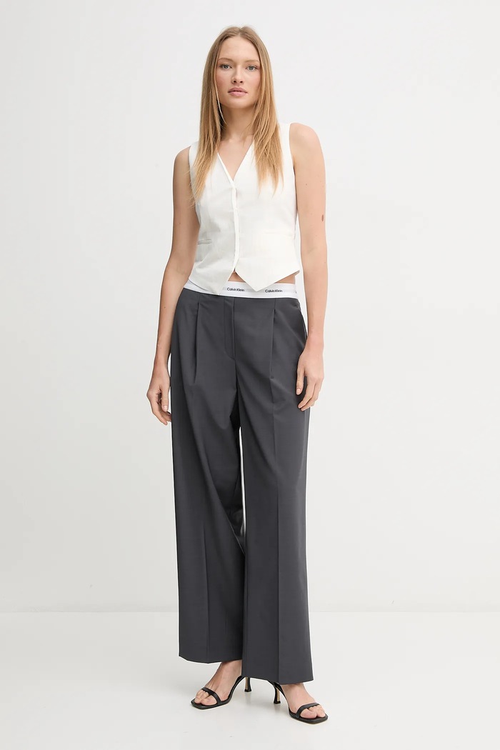 Vlněné kalhoty Calvin Klein LV044B668G šedá SS25