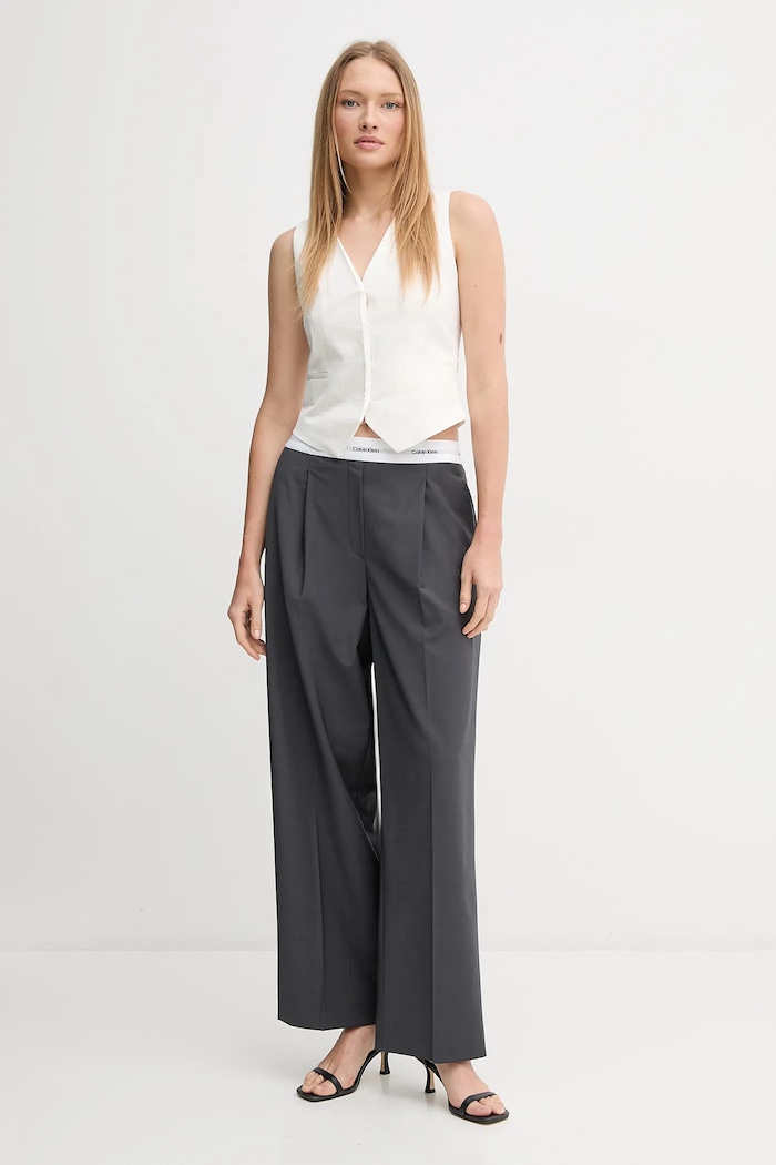 Vlněné kalhoty Calvin Klein LV044B668G šedá SS25