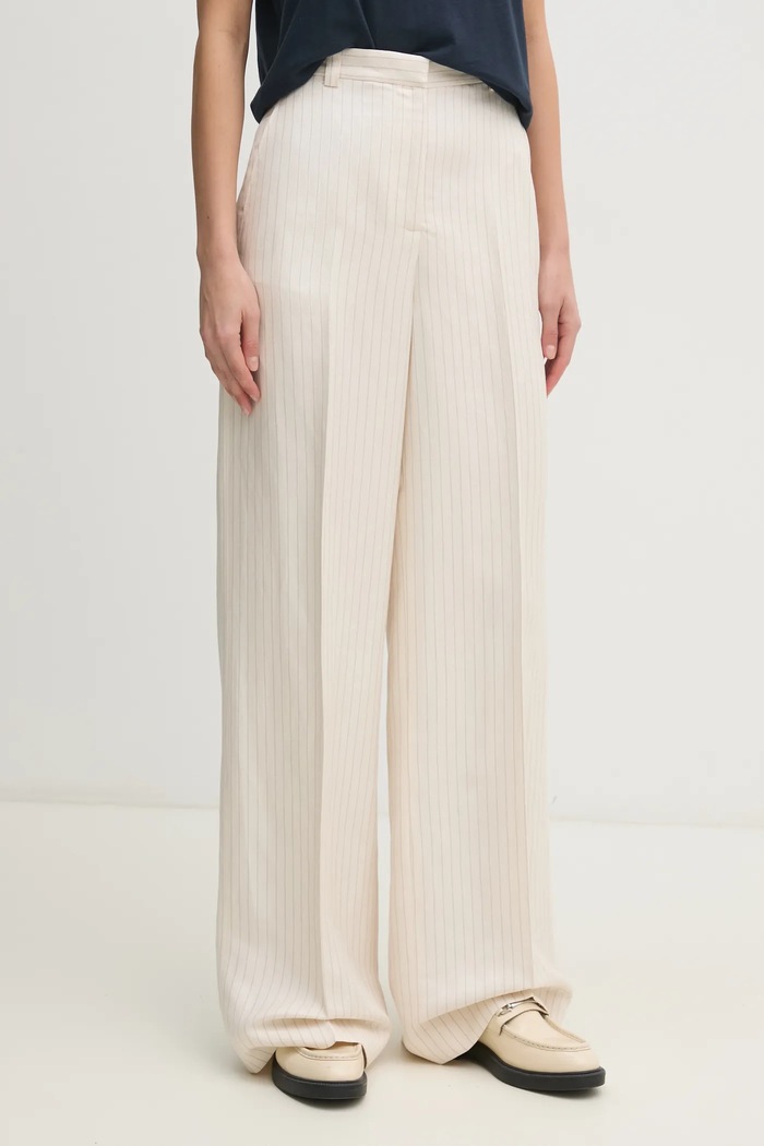 Tommy Hilfiger spodnie z domieszką lnu tkanina beżowy WW0WW45464