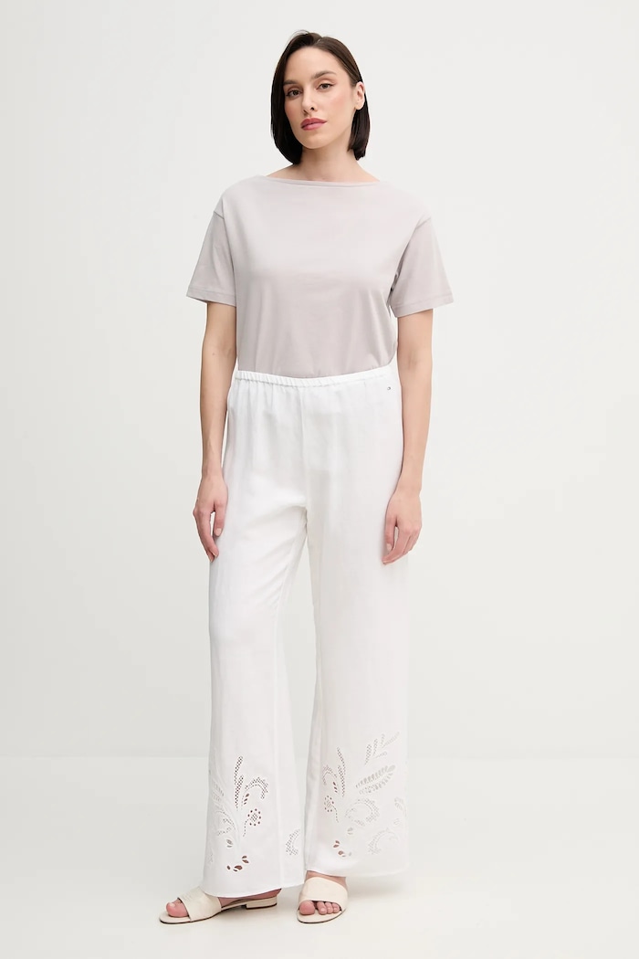 Lněné kalhoty Tommy Hilfiger WW0WW44782 béžová SS25