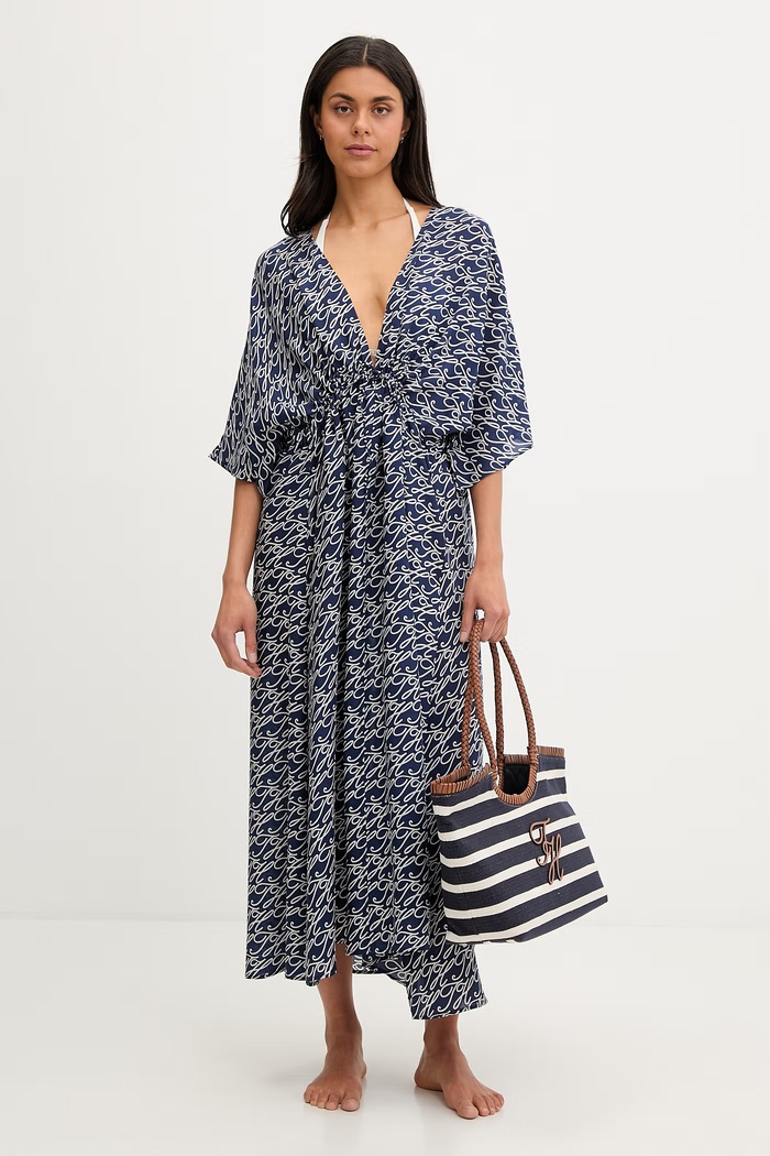 Tommy Hilfiger plážová šatka dámska UW0UW05960 tmavomodrá SS26
