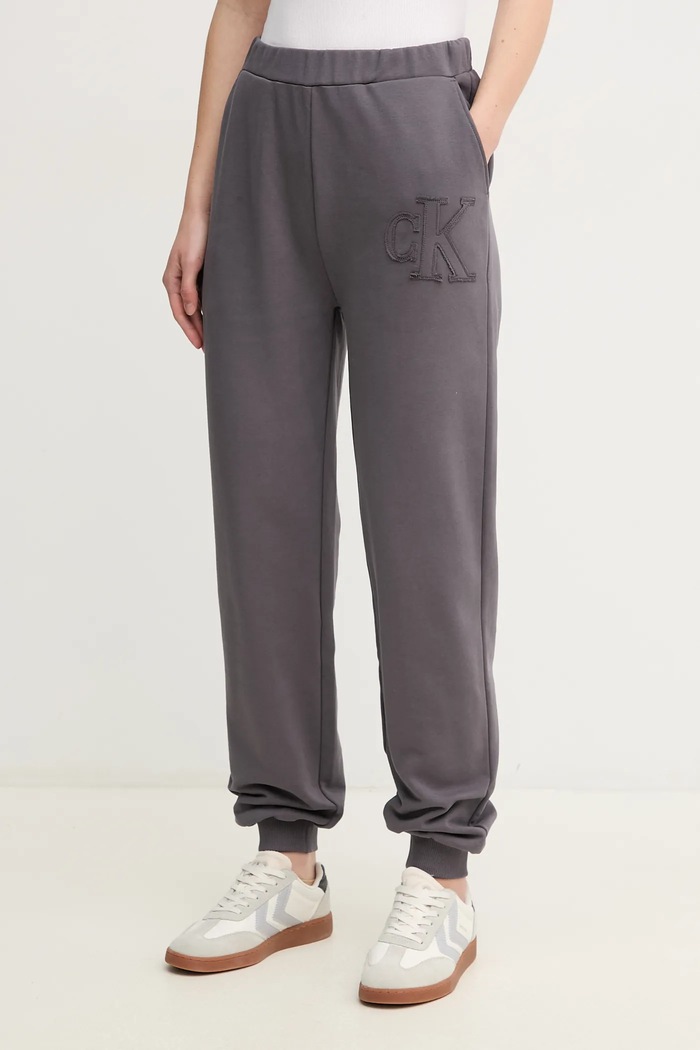 Calvin Klein Jeans pamut melegítőnadrág dzsörzé szürke J20J225355
