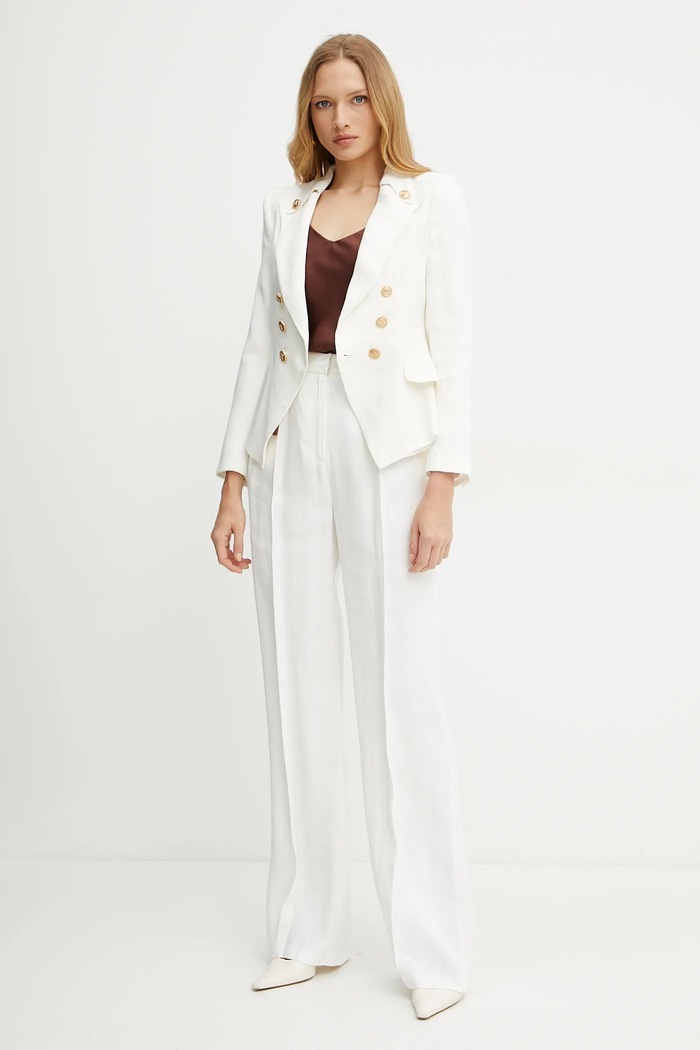 Ľanové nohavice Elisabetta Franchi PA09752E2 biela SS25