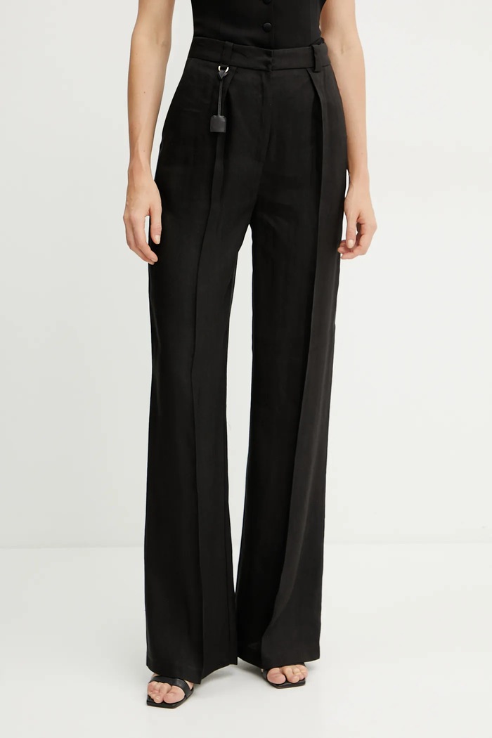 Elisabetta Franchi spodnie lniane tkanina czarny PA09752E2