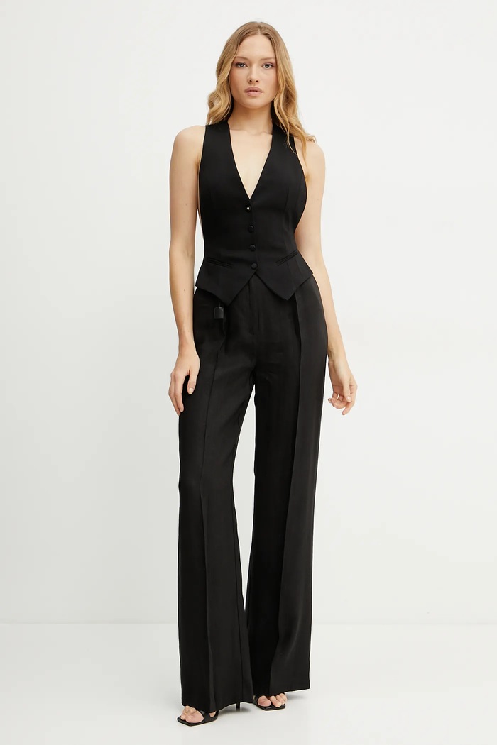 Elisabetta Franchi spodnie lniane PA09752E2 czarny SS25