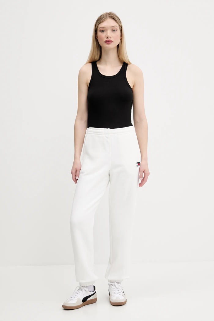 Tommy Jeans pantaloni de trening din bumbac DW0DW20679 alb SS25