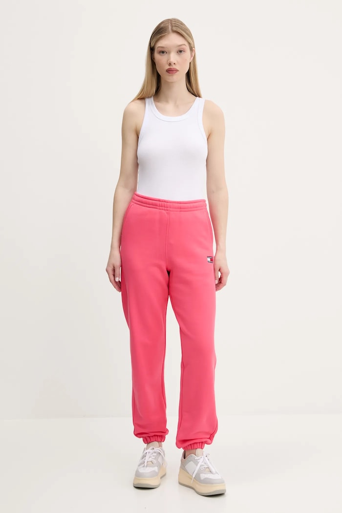 Tommy Jeans pantaloni de trening din bumbac DW0DW20679 roz SS25