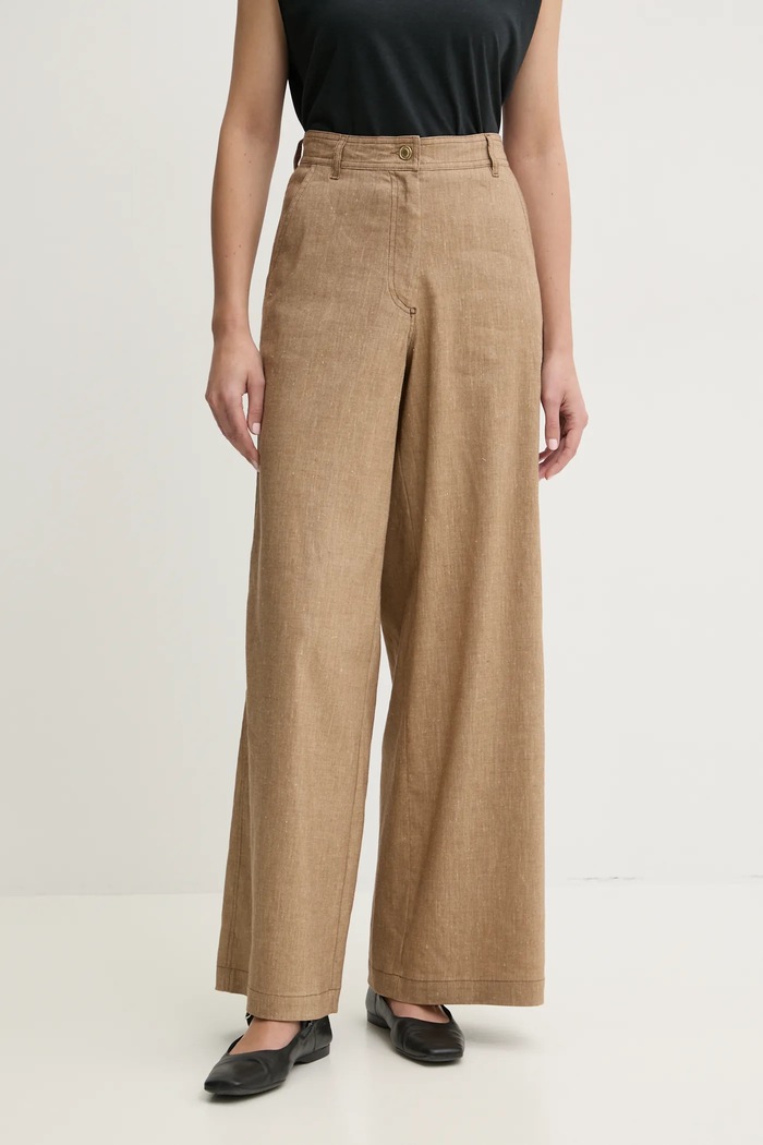 Sessun pantaloni din in uni bej 25207003