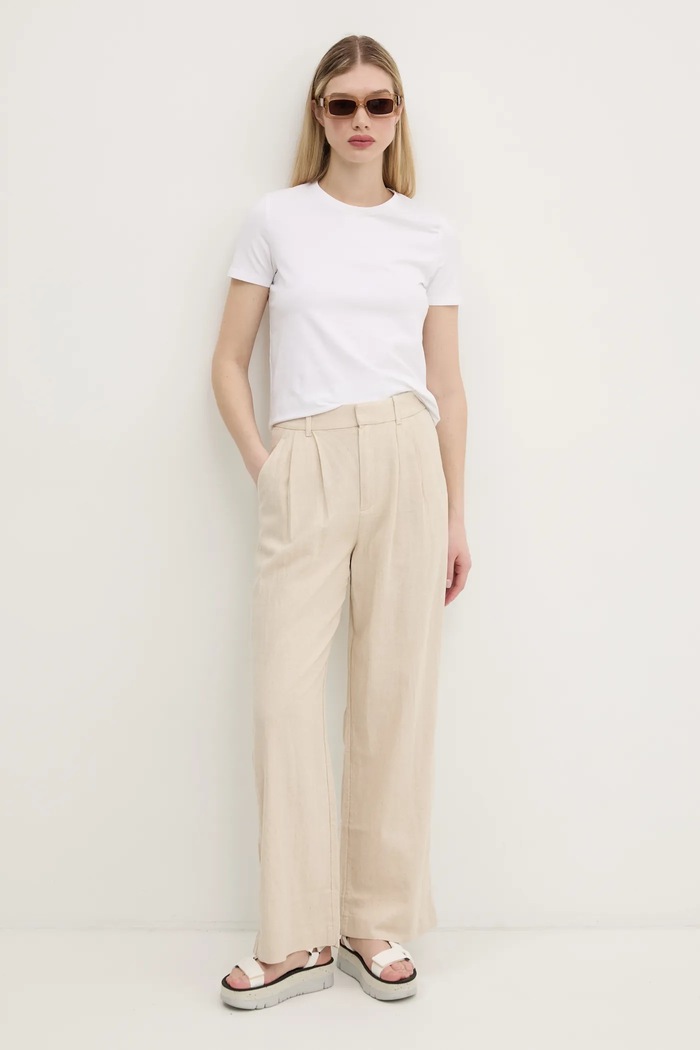 Lněné kalhoty Hollister Co. KI356.5049.110 béžová SS25