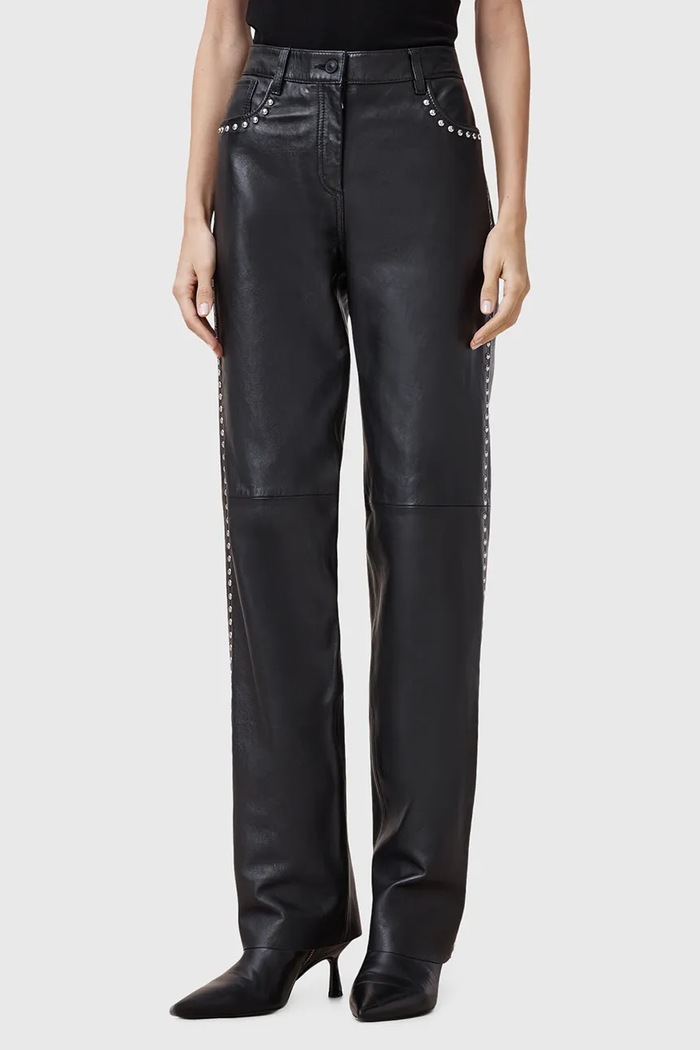 Kožené kalhoty AllSaints SAIGE W031TC černá SS25
