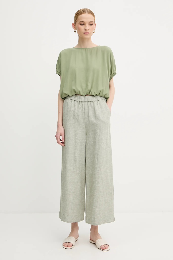 United Colors of Benetton spodnie lniane 465XDF09J zielony SS25