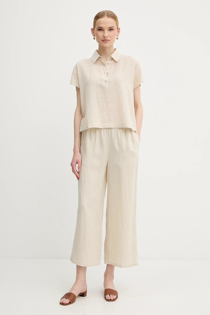 Lněné kalhoty United Colors of Benetton 4AGHDF09G béžová AW25