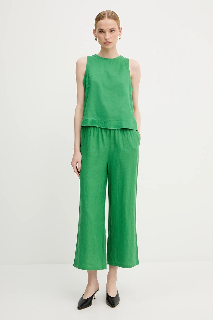 United Colors of Benetton Spodnie lniane 4AGHDF09G zielony AW25