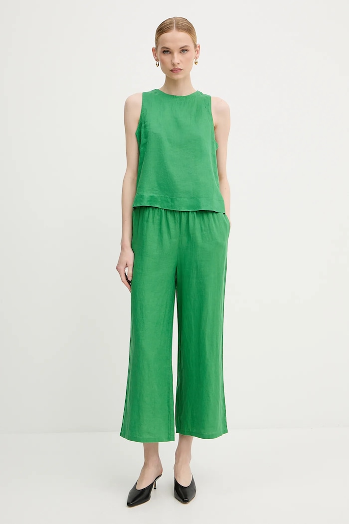 United Colors of Benetton Spodnie lniane 4AGHDF09G zielony AW25
