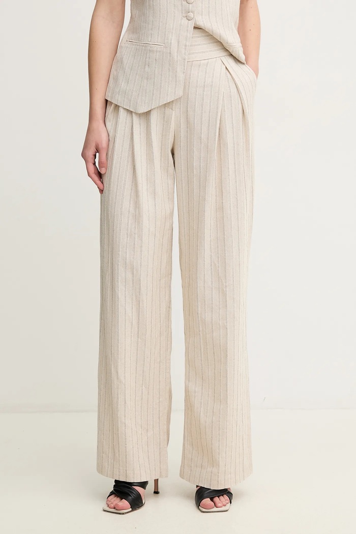 Hoss Intropia pantaloni in lino misto alta beige 6549013