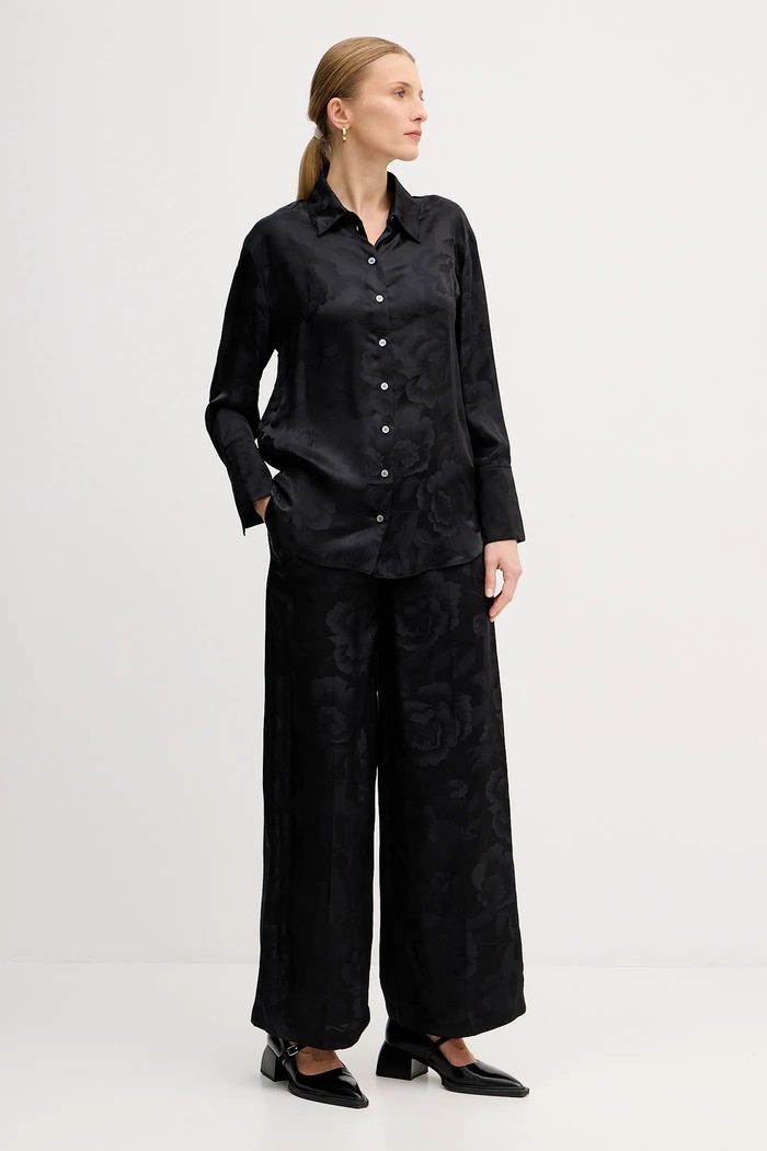 Hodvábne nohavice Kenzo FF52PA0849JR.99 čierna SS25