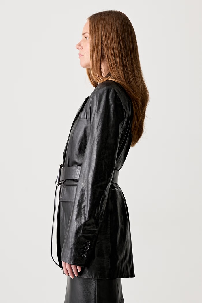 Sportmax однобортний піджак шкіряний жіночий 2512441011600 чорний SS25