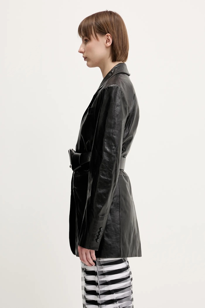 Sportmax marynarka jednorzędowa skórzana damska 2512441011600 czarny SS25