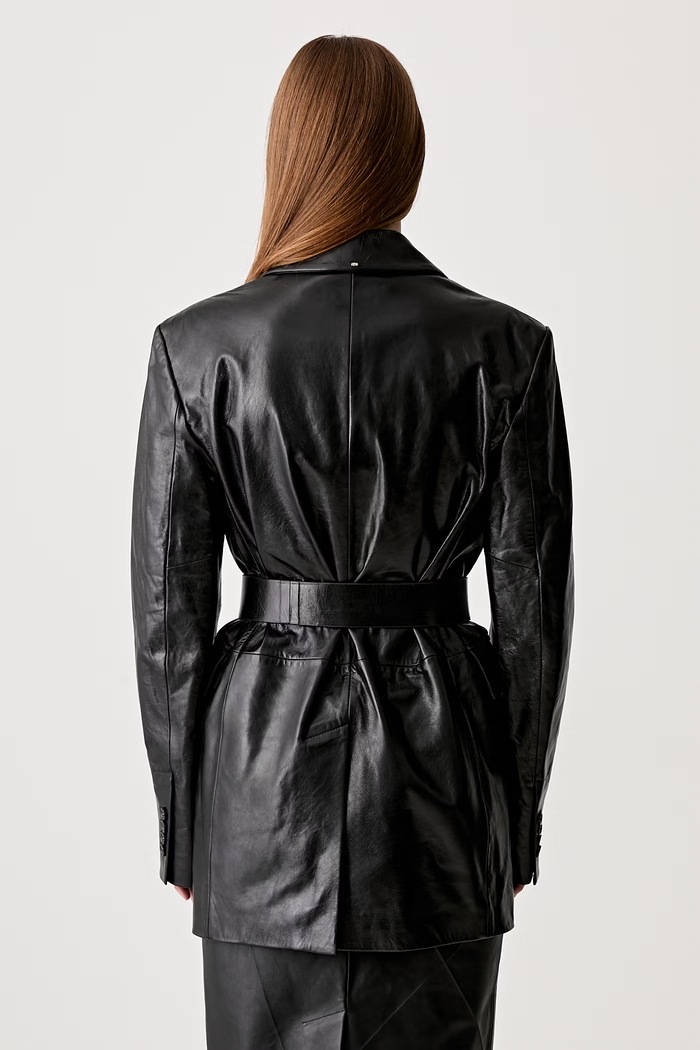 Одяг Sportmax однобортний піджак шкіряний жіночий 2512441011600 чорний