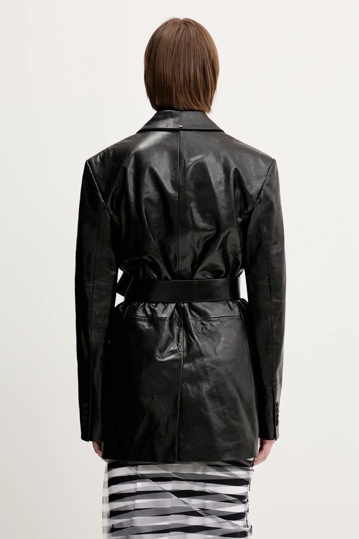 Odzież Sportmax marynarka jednorzędowa skórzana damska 2512441011600 czarny