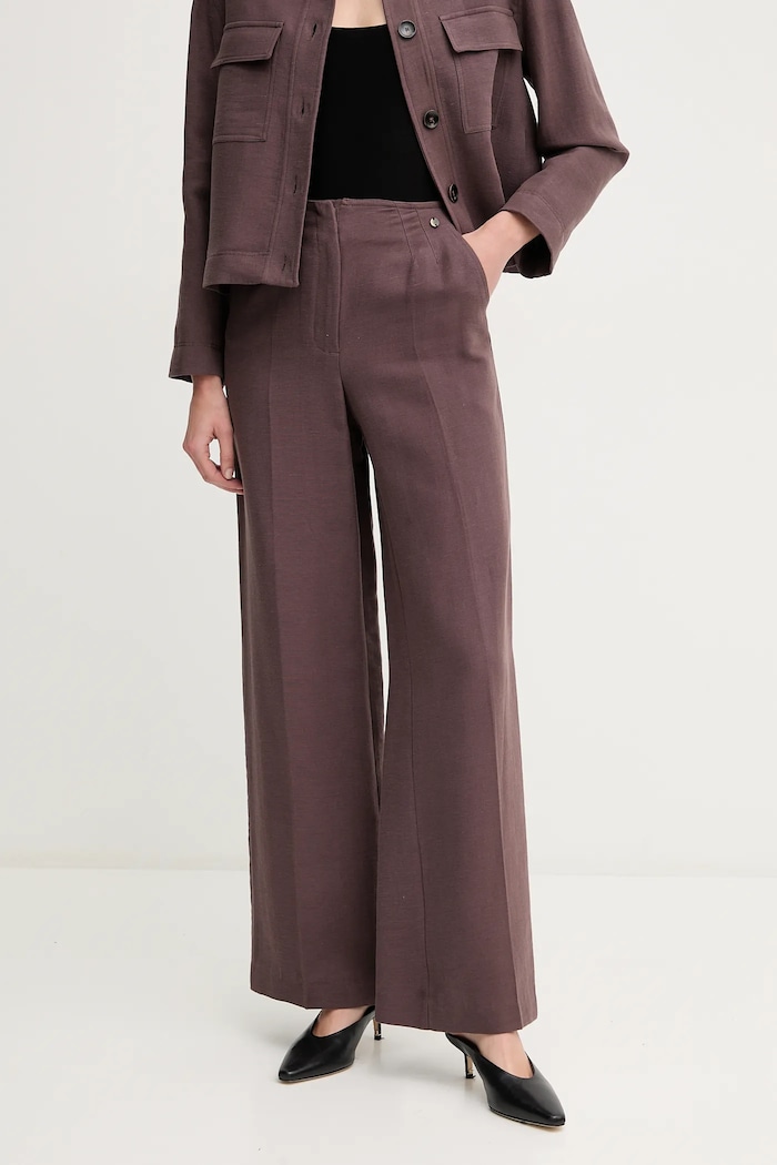 Hlače z mešanico lana Pedro del Hierro Tkanina rjava 7609762