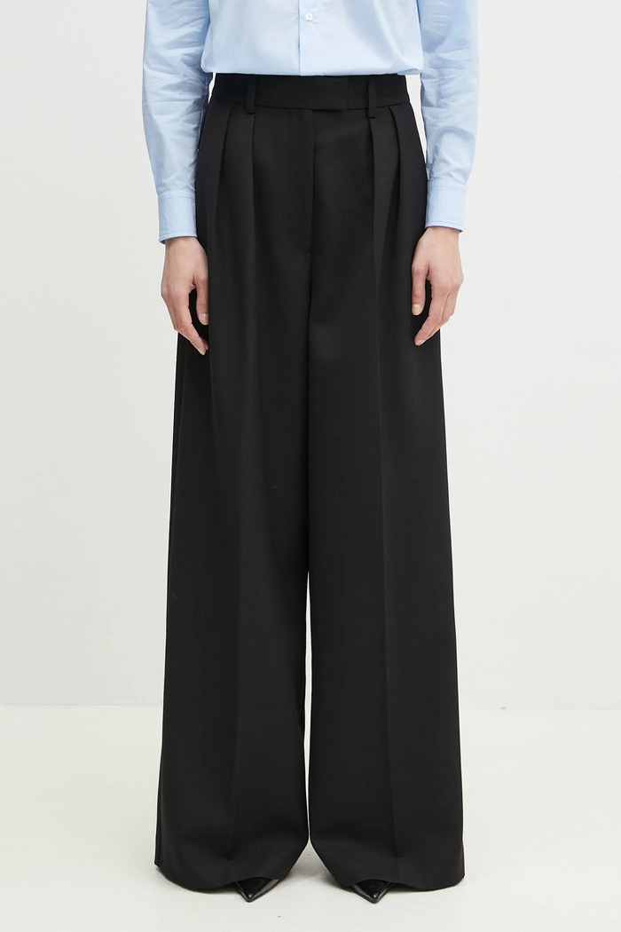 Anine Bing Lou Trouser spodnie z dodatkiem wełny damskie high czarny A.03.10389