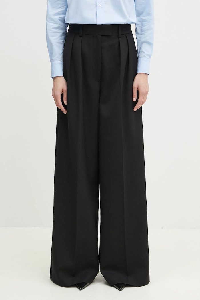 Anine Bing Lou Trouser spodnie z dodatkiem wełny damskie high czarny A.03.10389