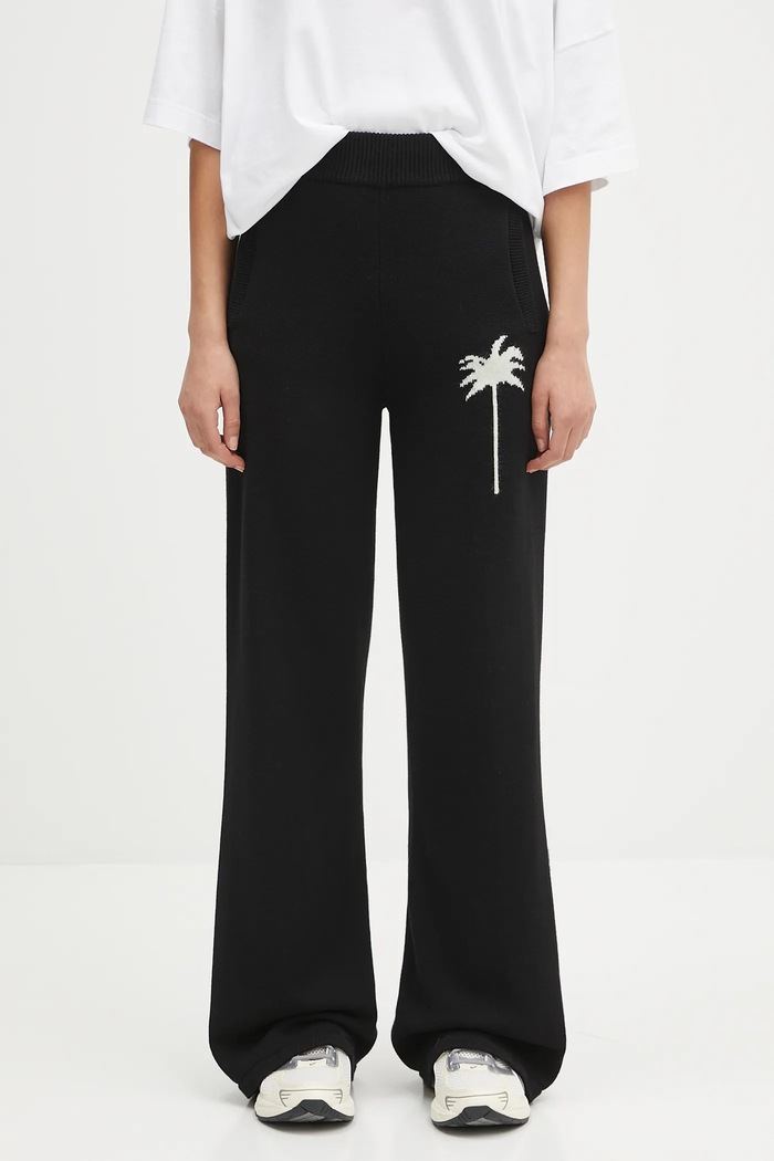 Palm Angels wool blend trousers Palms Knit jersey black PWHG035S25KNI0011003