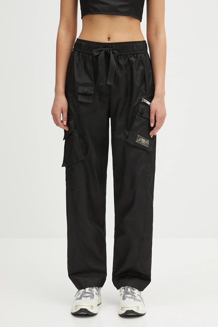 Kalhoty GANNI Duchesse Nylon Elasticated jednoduchý černá W0476