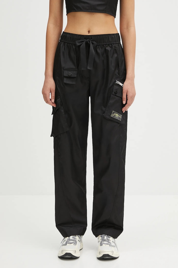 Kalhoty GANNI Duchesse Nylon Elasticated jednoduchý černá W0476