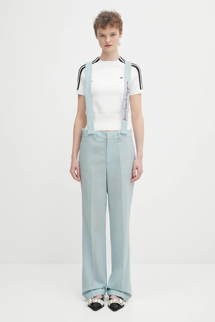 Fiorucci pantaloni in lana Embroidered Suspender dritto blu W02SPBPA183WO01BL02