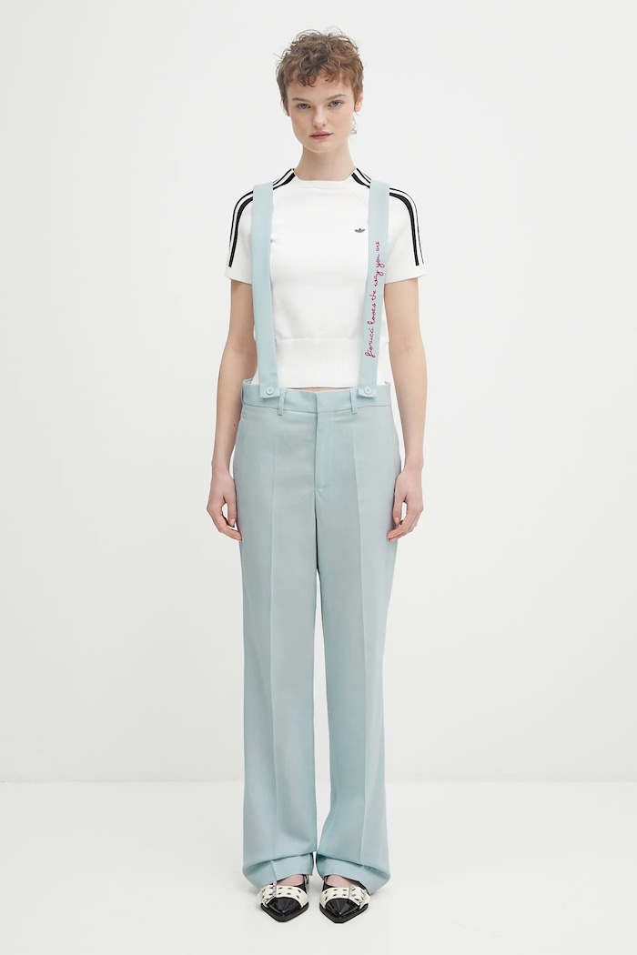 Fiorucci pantaloni in lana Embroidered Suspender dritto blu W02SPBPA183WO01BL02