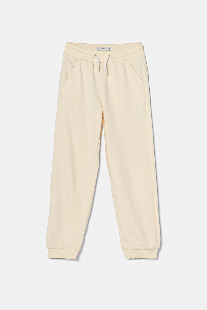 Dječji donji dio trenirke Tommy Hilfiger pletivo bež KG0KG08325.128.176.PPYA