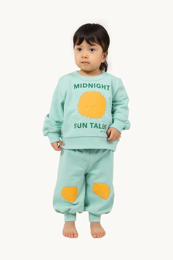 Pamučni donji dio trenirke za bebe Tinycottons SUN TALES GRAPHIC BABY SWEATPANT pletivo zelena SS25.106