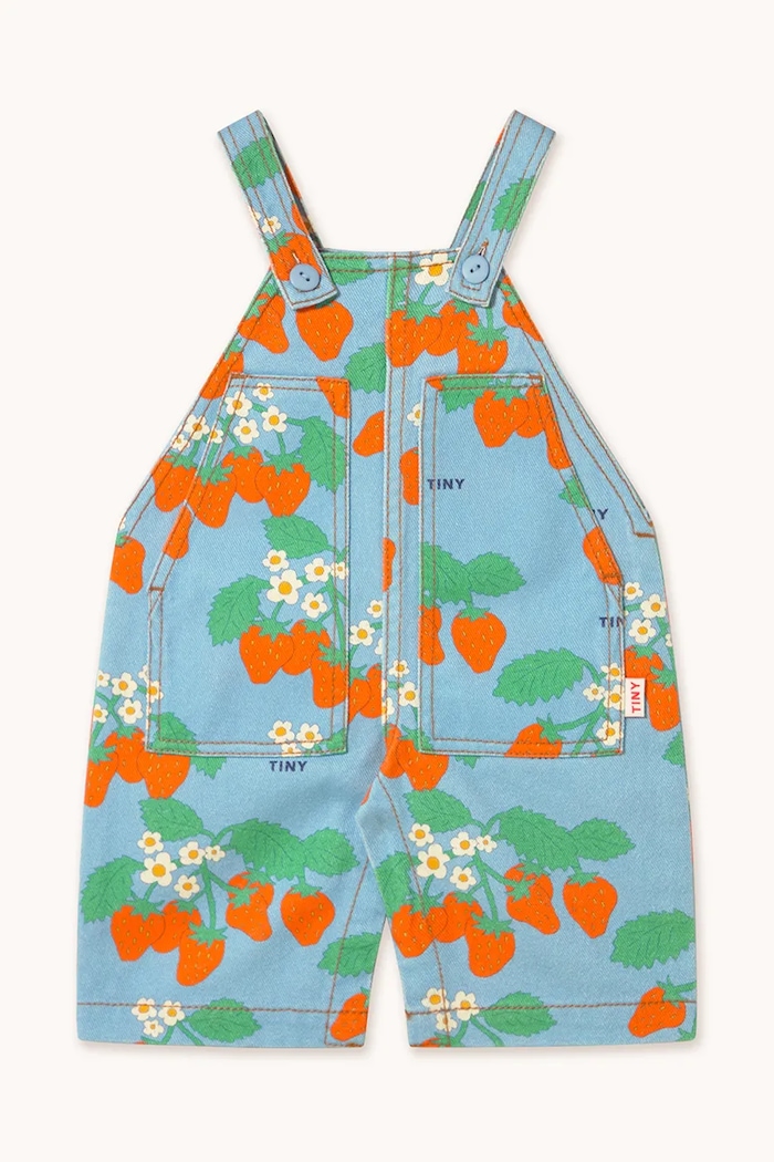 Tinycottons ogrodniczki niemowlęce BABY STRAWBERRIES DUNGAREE SS25.220 niebieski SS25