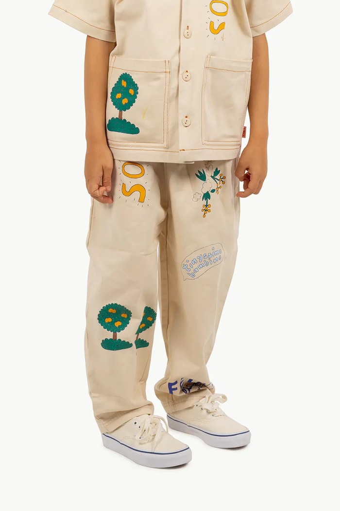 Dětské bavlněné kalhoty Tinycottons ARTSY TREE PANT béžová SS25.204