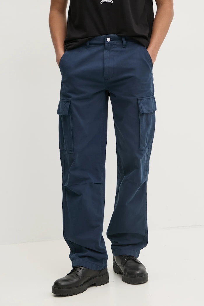Tommy Jeans pantaloni in cotone tessuto blu navy DM0DM20293