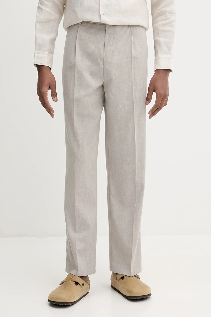 Le Deux pantaloni din amestec de in drept bej LDM510159