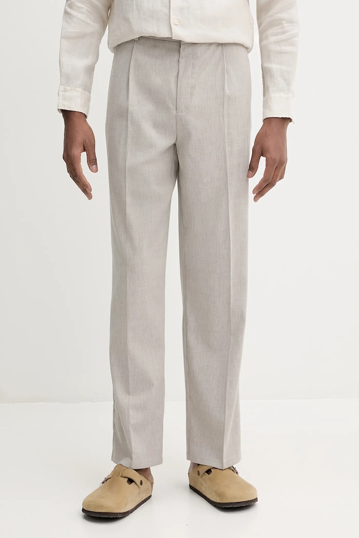 Le Deux pantaloni din amestec de in drept bej LDM510159