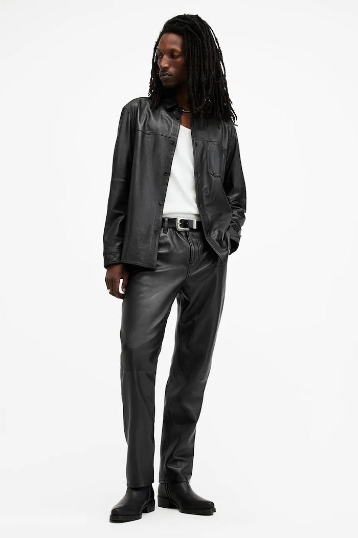 AllSaints spodnie skórzane LYNCH tkanina czarny M033TB