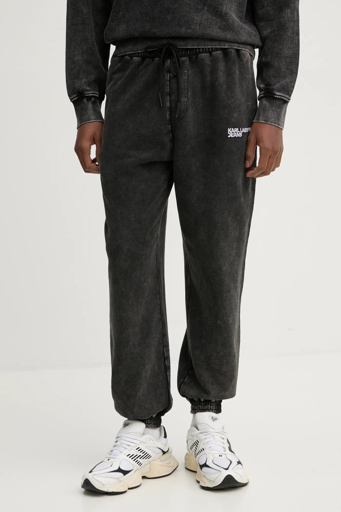 Karl Lagerfeld Jeans spodnie dresowe bawełniane nadruk szary A1M10056