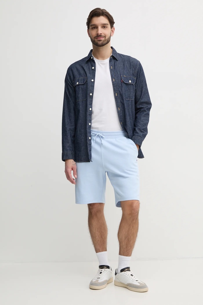 Tommy Hilfiger teplákové šortky pánske bavlnené MW0MW37240 modrá SS26