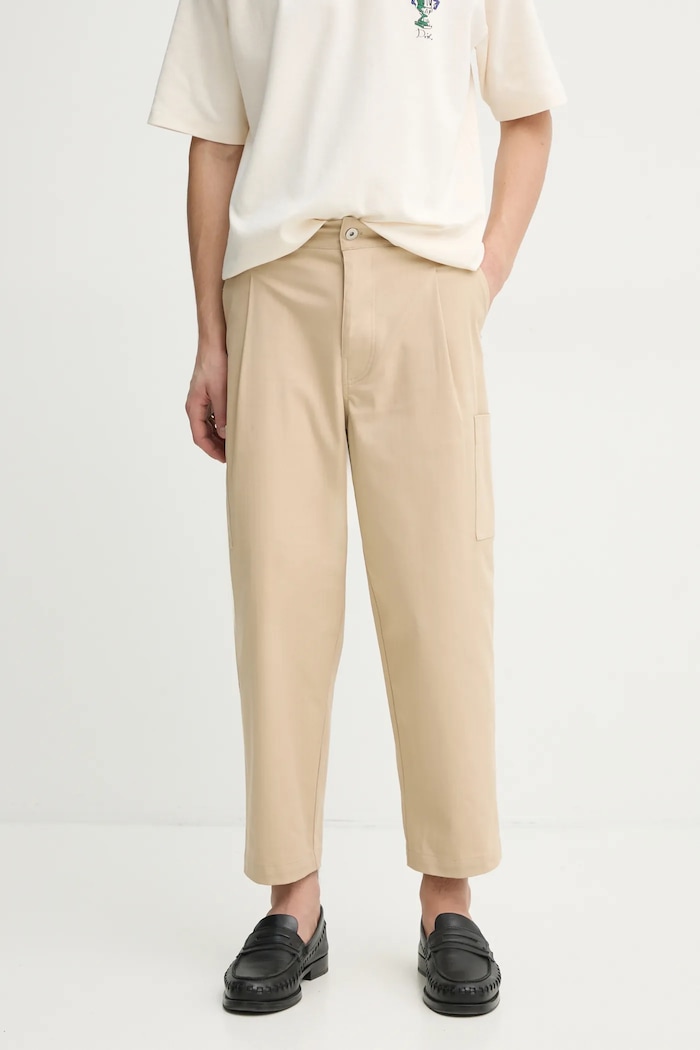 Kalhoty Drôle de Monsieur Le Pantalon Cropped Twill jednoduchý béžová F.BP155.CO206.BG