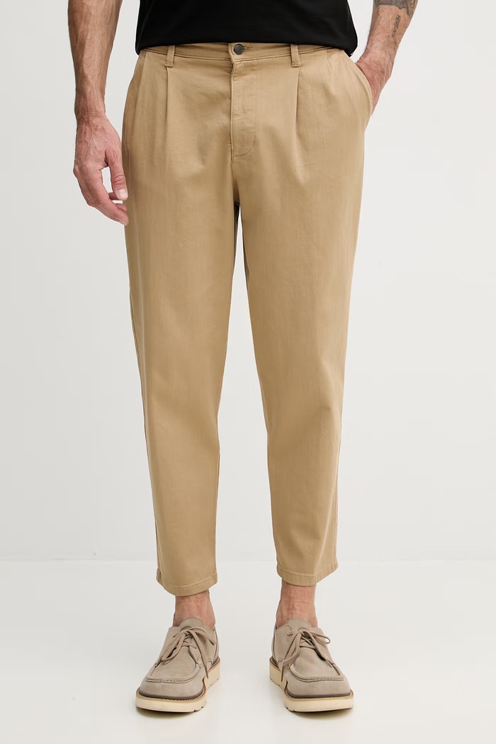 United Colors of Benetton chino kalhoty pánské bavlněné s elastanem béžová 4Q60UF05G