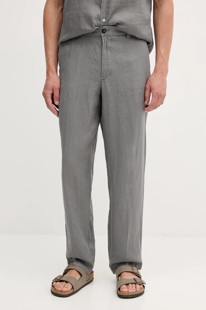 United Colors of Benetton spodnie męskie lniane tkanina szary 4AGH55HW8