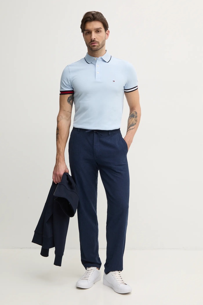 Lněné kalhoty Lindbergh 30.008023.DK.BLUE námořnická modř SS26