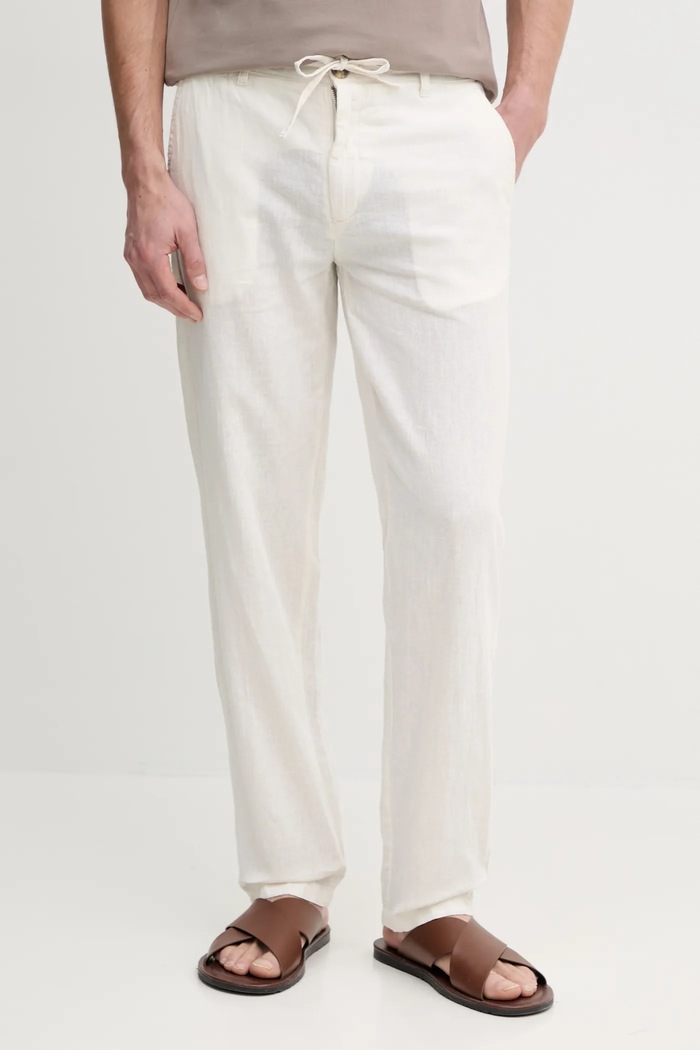Lindbergh spodnie lniane tkanina beżowy 30.008023.WHITE