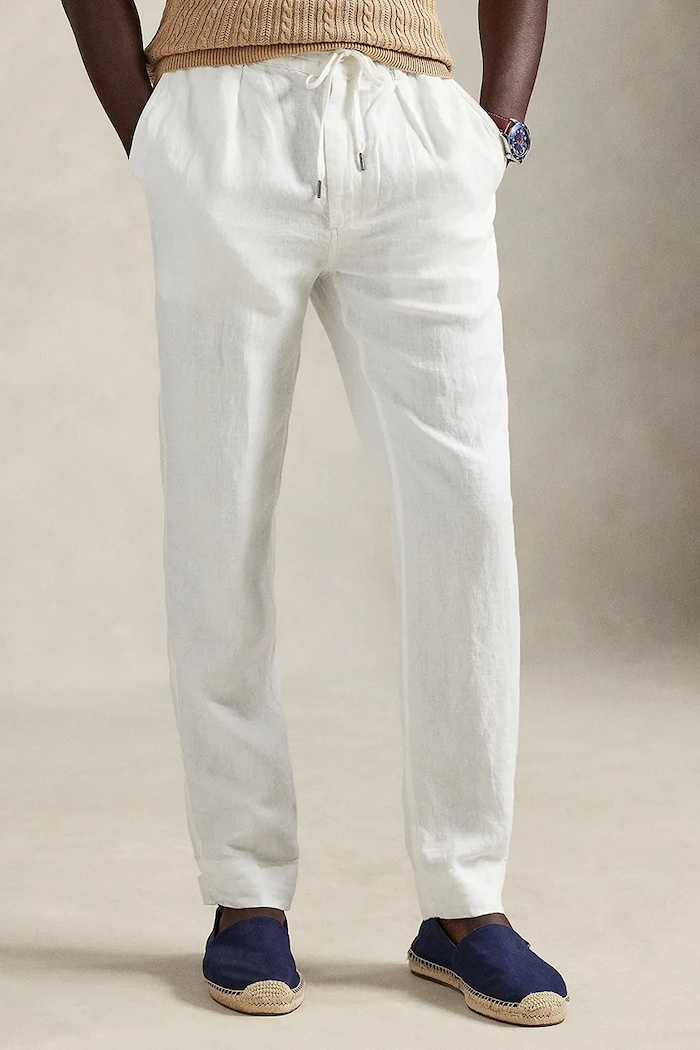 Lněné kalhoty Polo Ralph Lauren len bílá 710940611